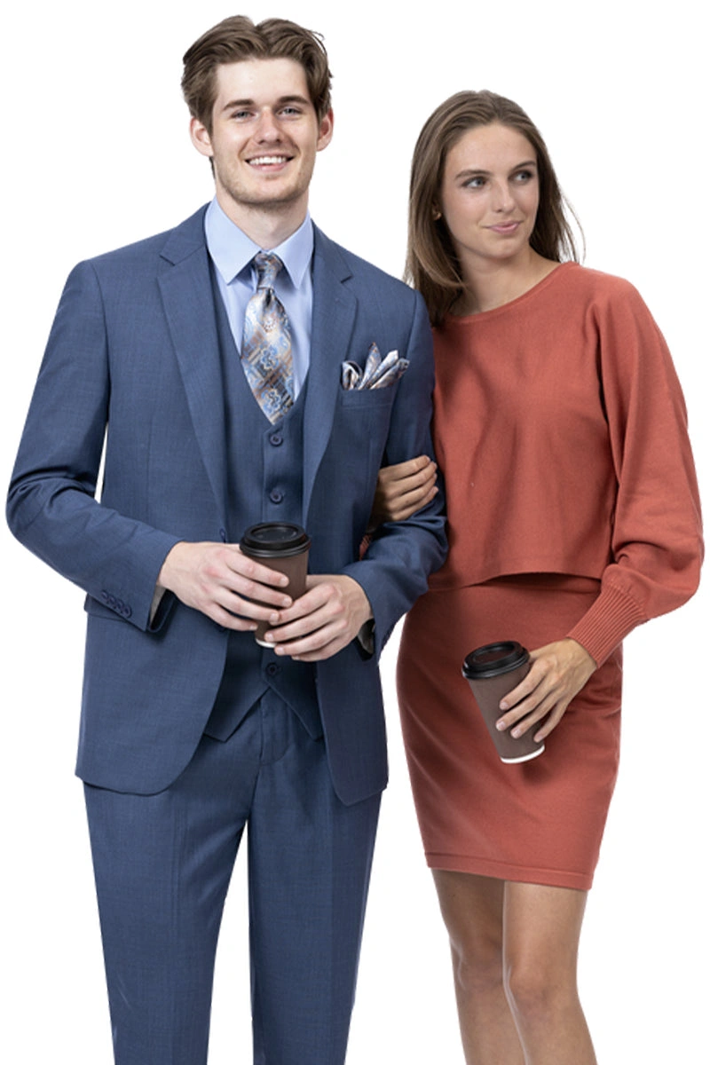 Midnight Blue Sharkskin Suit: Modern Fit & Three-Piece Swagger